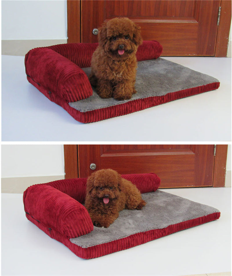 Dog Bed in Coffee, Red and Grey