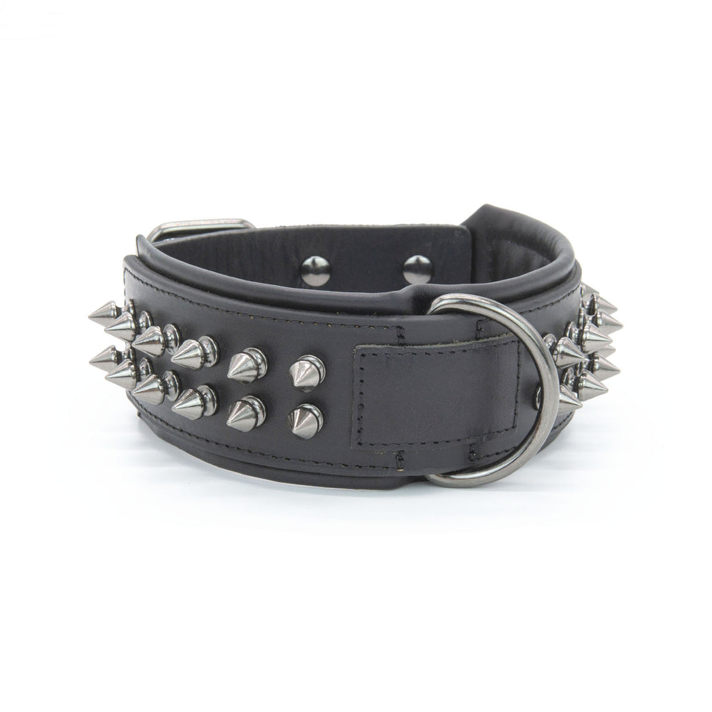 Spiked Leather Dog Collar - Black