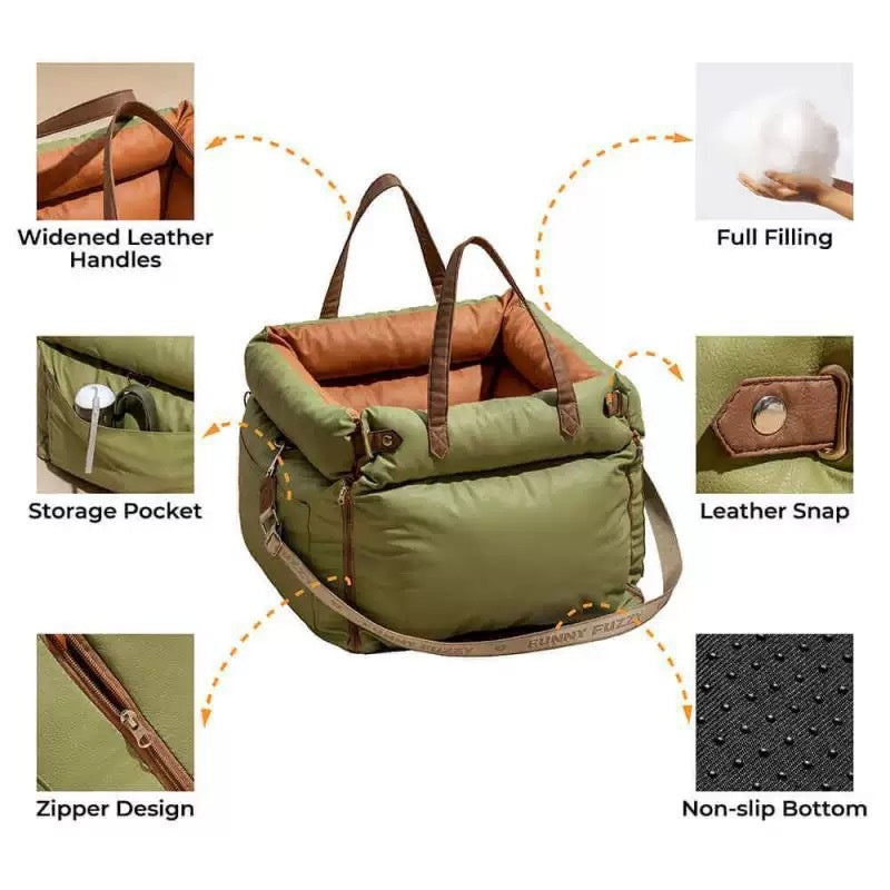 Car Seat Cover Dog Bed in Blue, Green & Khaki