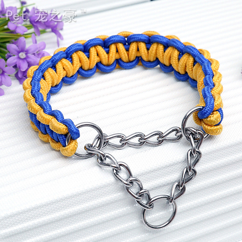 Braided Rope Dog Collar - Yellow/Blue