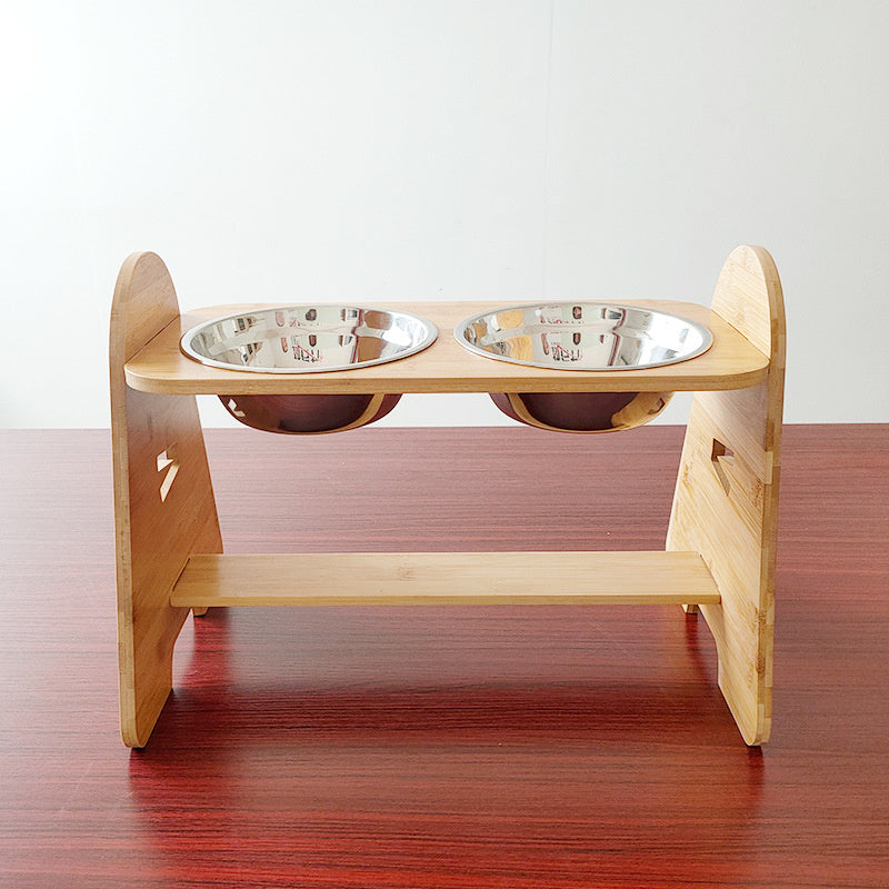 Medium and Large Dog Bamboo Stainless Steel Double Bowl