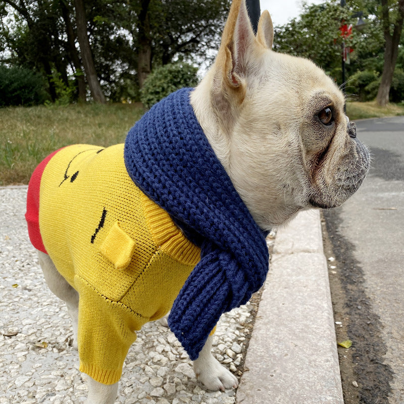 Colorful Dog Scarf in Blue, Red, Yellow, Green, and Ash