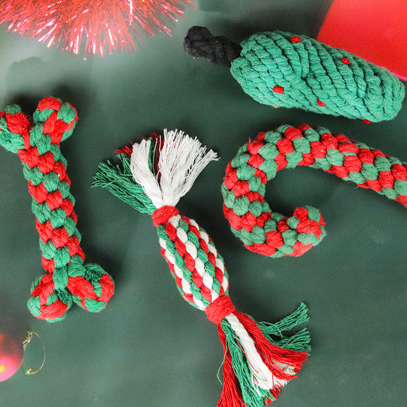 Christmas Cotton Rope Dog Toy Set with Knots