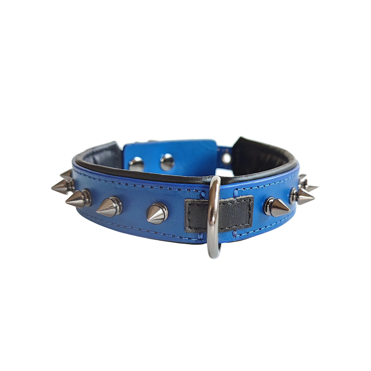 Spiked Leather Dog Collar - Dark Blue