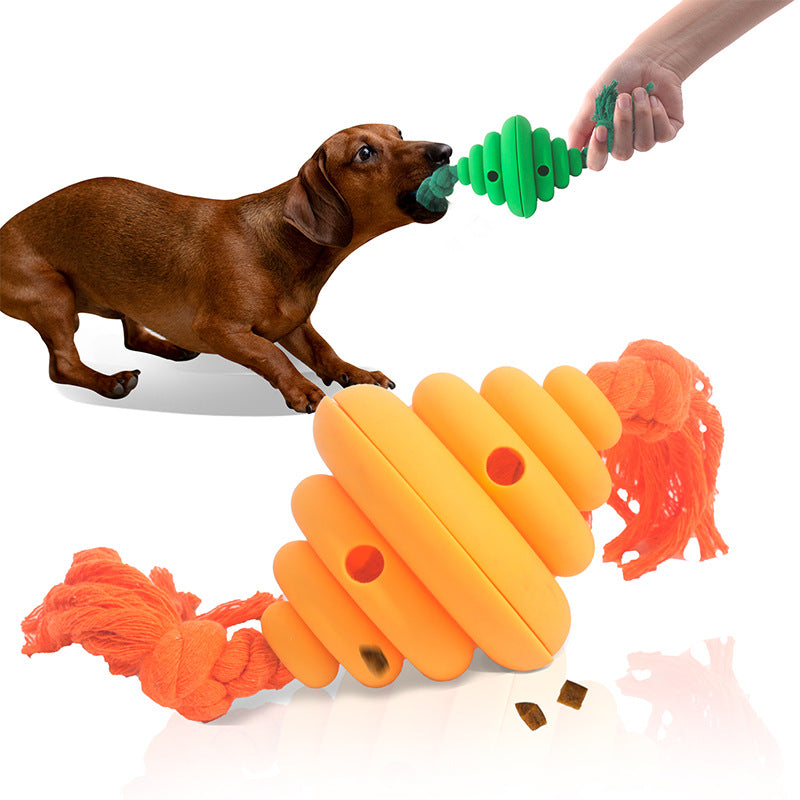 Rubber Chew Toy with Rope for Dogs in Yellow and Green