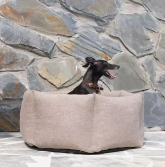 Dog Bed in Warm Khaki, Grey, and Army Green