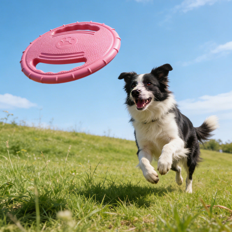 Flying Disc Toy with Paw Print in Yellow, Blue and Rose Red