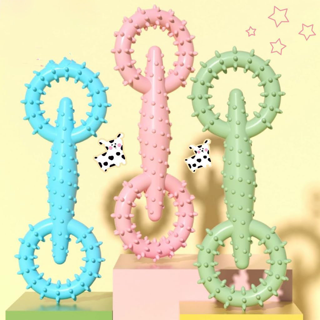 Dog Chew Toy Ring in Blue, Pink & Green