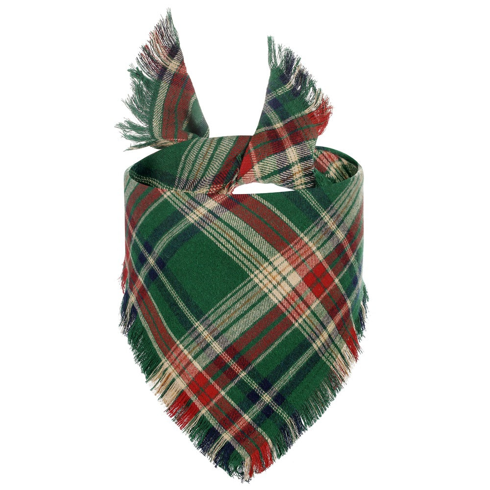 Check Triangle Scarf Tassel Style Dog Bandana