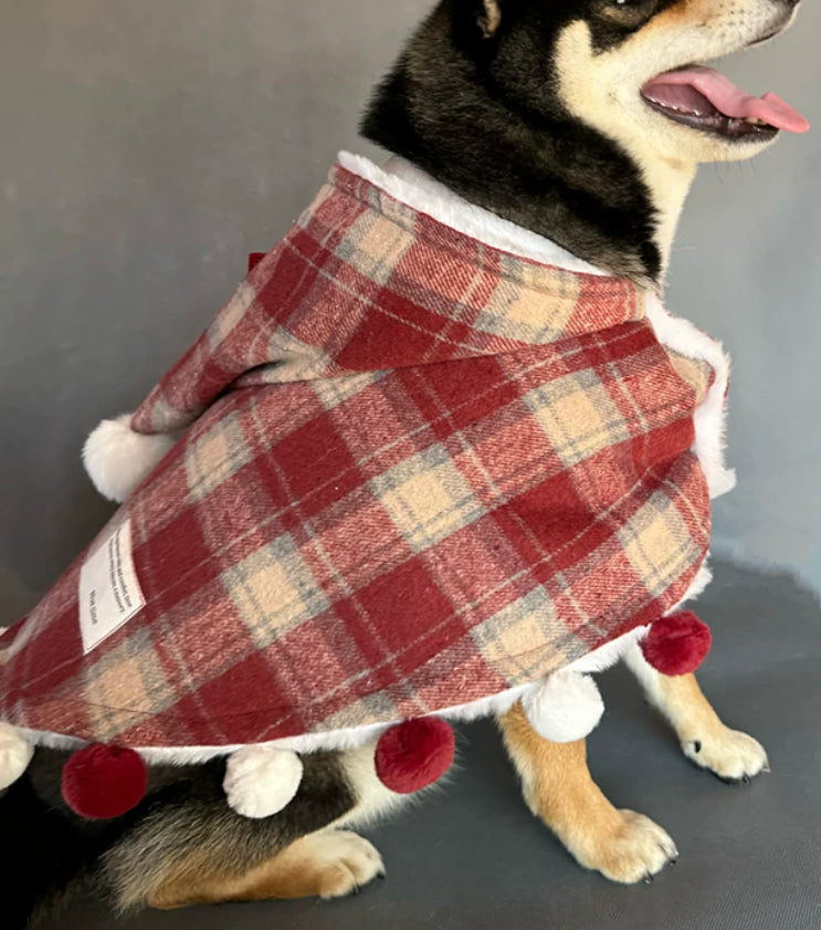 Large Red Winter Fleece-Lined Cotton Dog Coat