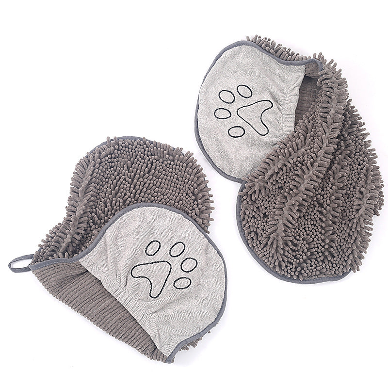 Chenille Bath Towel for Dogs in Grey