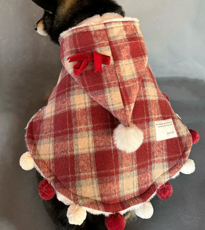 Large Red Winter Fleece-Lined Cotton Dog Coat