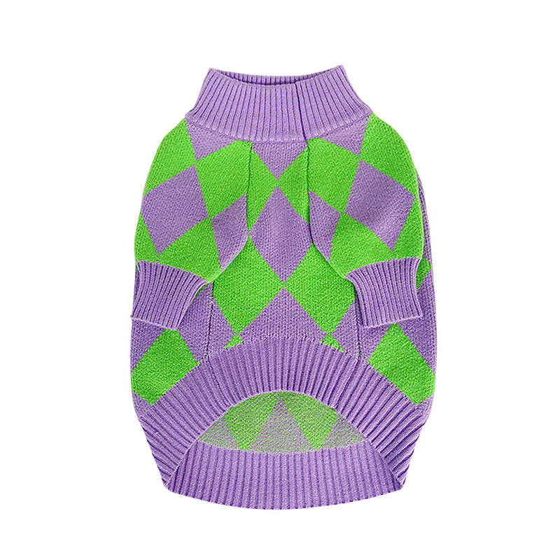 Plaid Sweater for Dogs in Purple
