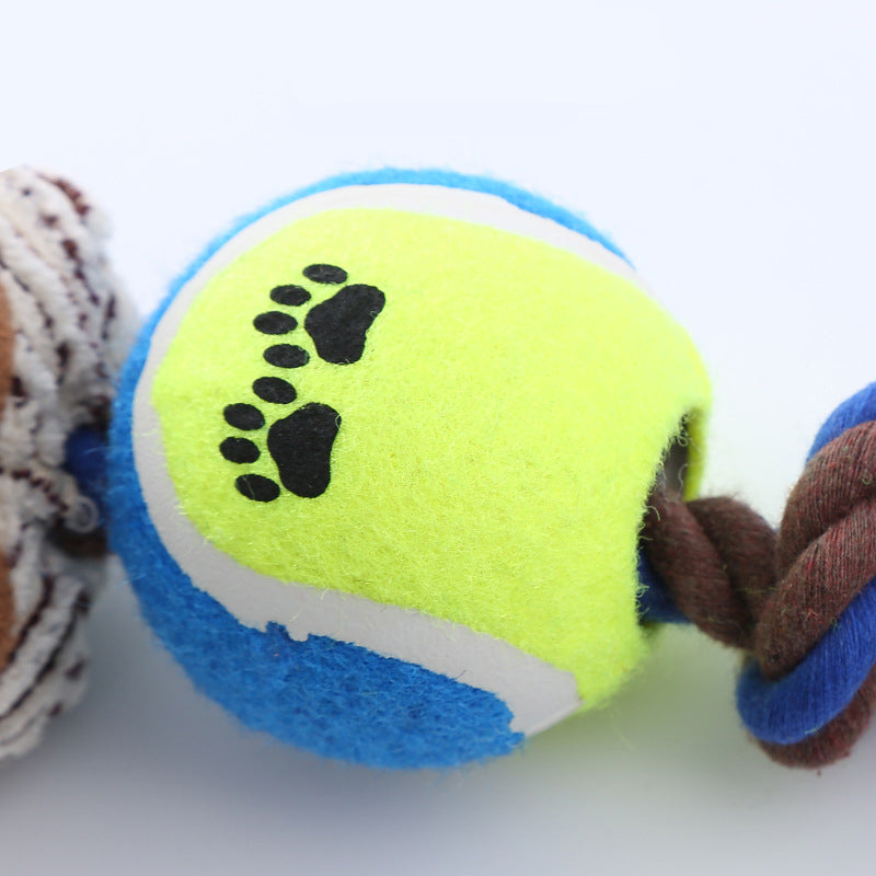 Corduroy Rope Toy with Tennis Ball and Sound