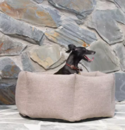 Dog Bed in Warm Khaki, Grey, and Army Green