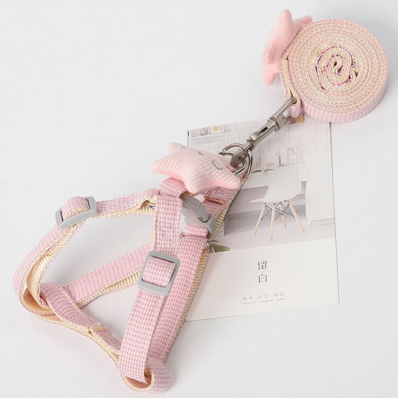 Houndstooth Dog Leash in Red, Pink, Blue & Coffee