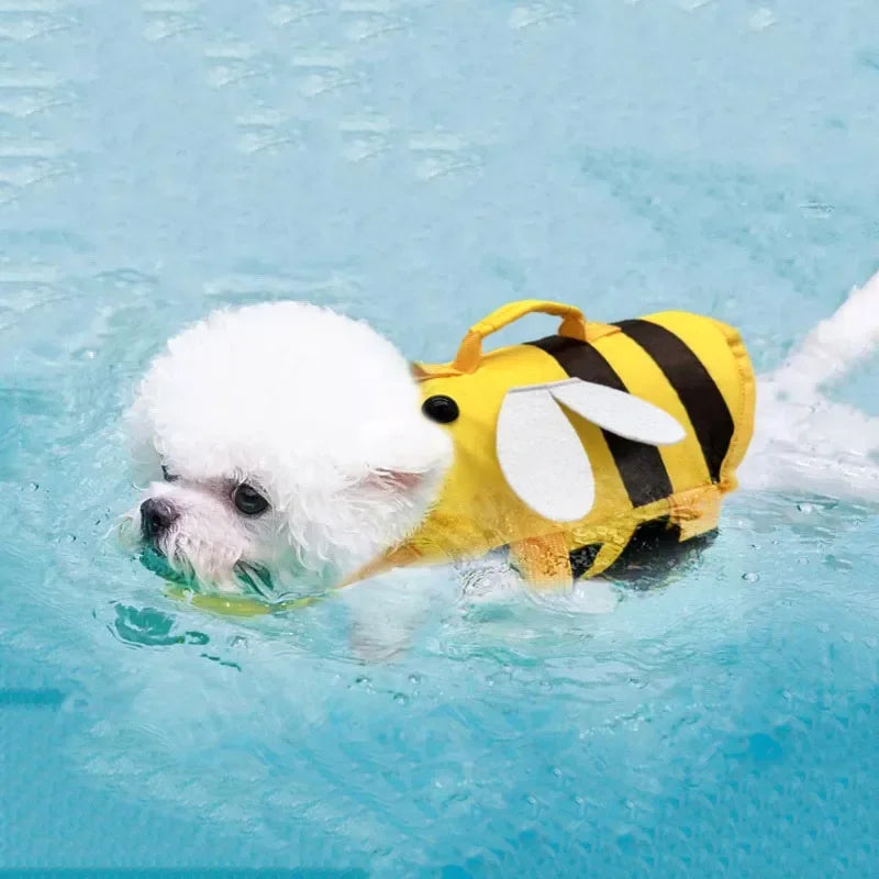 Bee and Dinosaur Dog Swim Vest in Yellow and Green