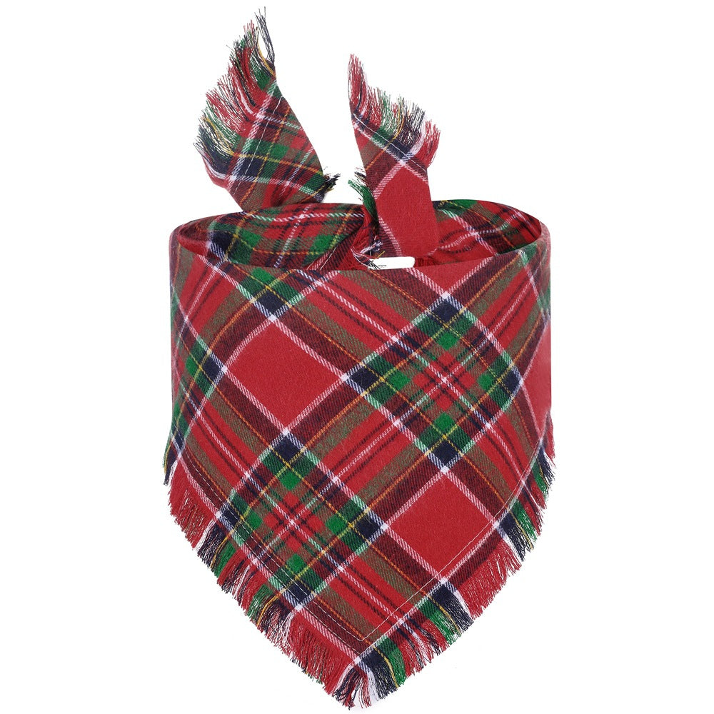 Check Triangle Scarf Tassel Style Dog Bandana
