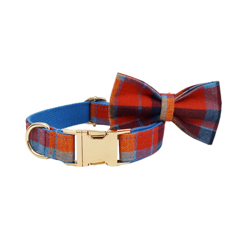 Blue Velvet Plaid Dog Collar and Leash Set