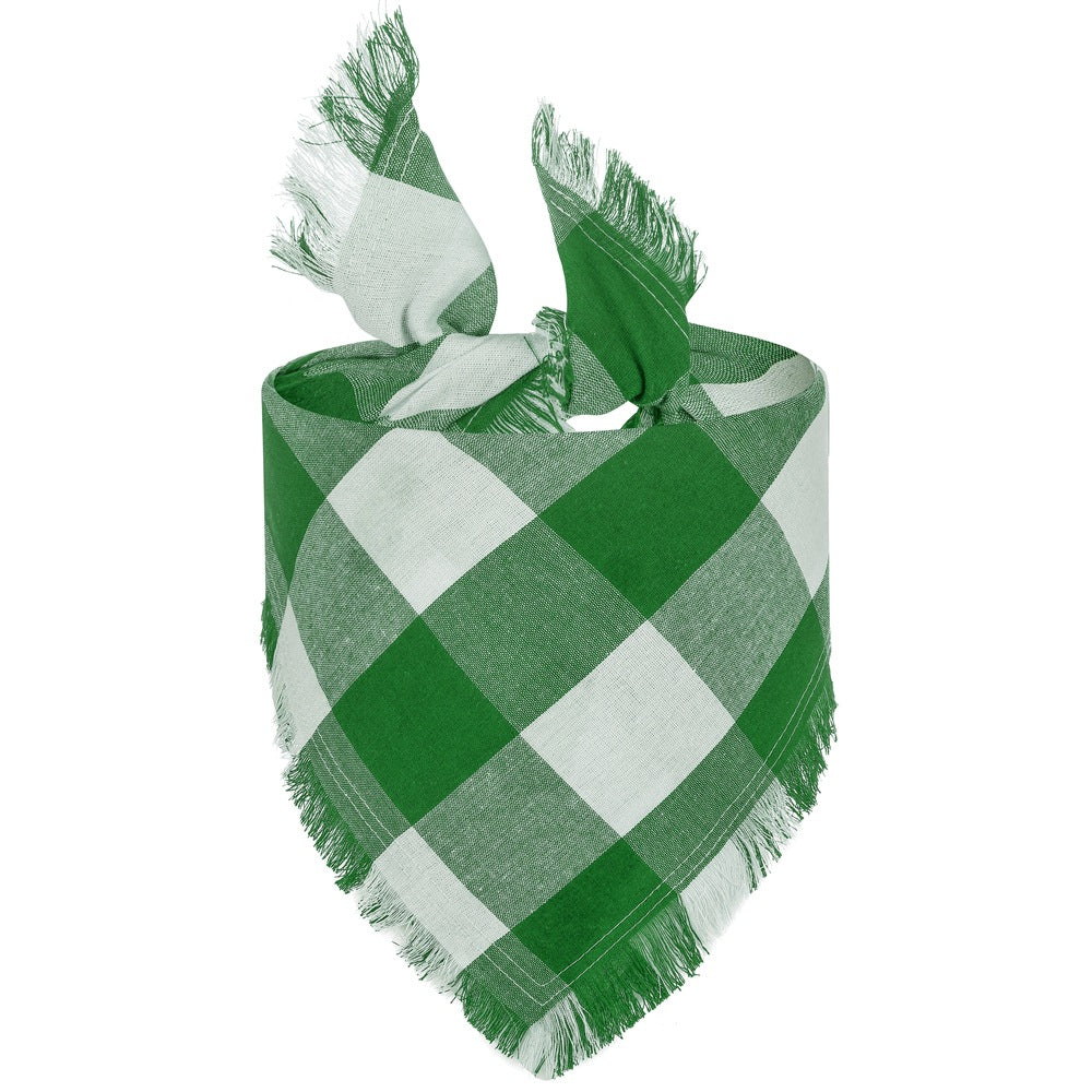Check Triangle Scarf Tassel Style Dog Bandana