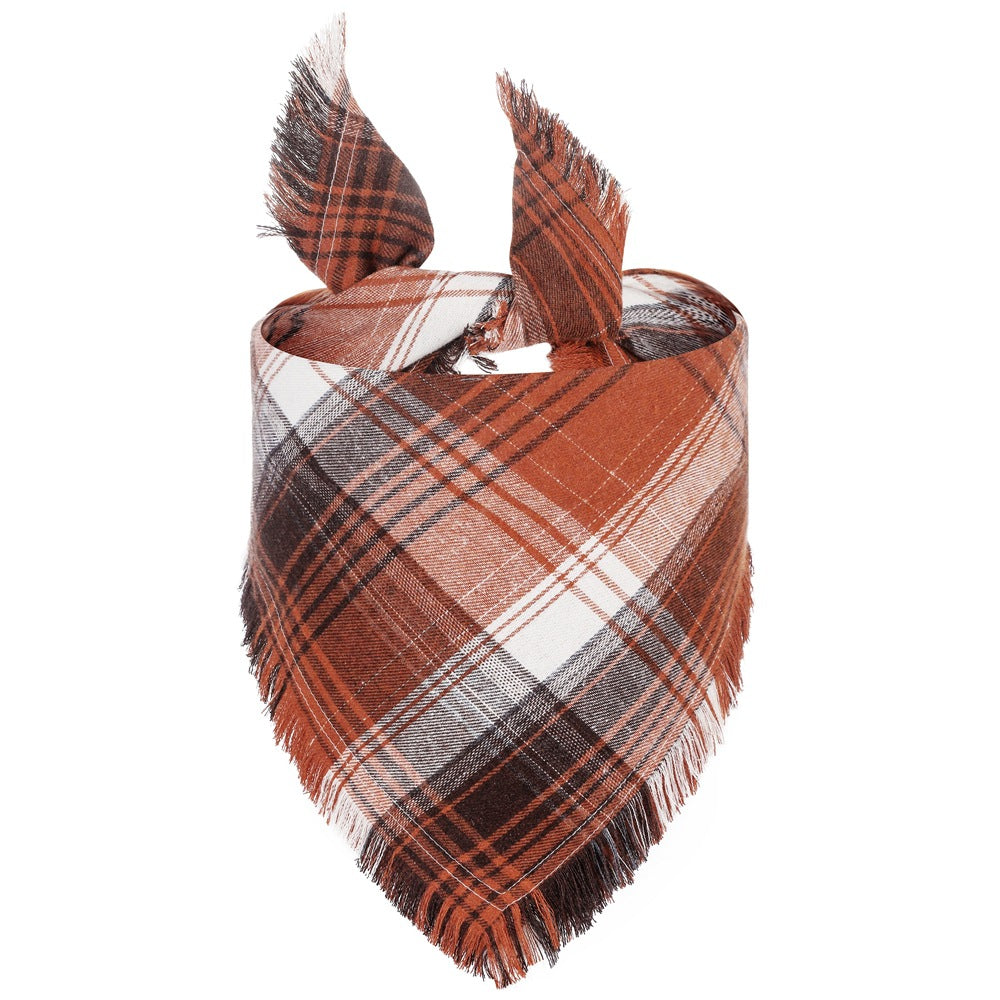 Check Triangle Scarf Tassel Style Dog Bandana