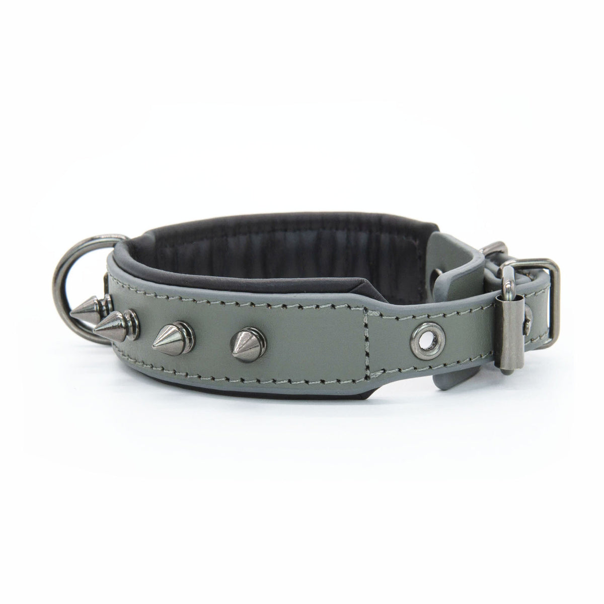 Spiked Leather Dog Collar - Lead Gray