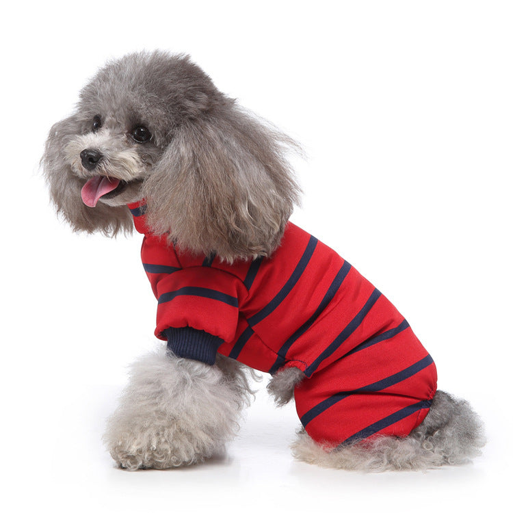 Striped High Collar Dog Pajamas in Grey, Red, Blue, Pink & Green