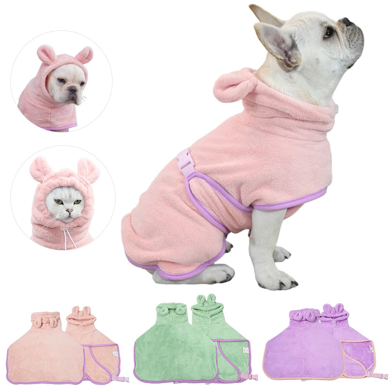 Hooded Microfiber Dog Bathrobe in Multiple Colors