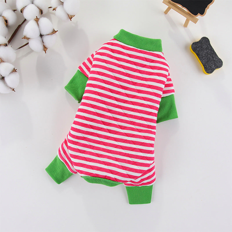 Striped Winter Dog Coat in Red, Grey, and Blue